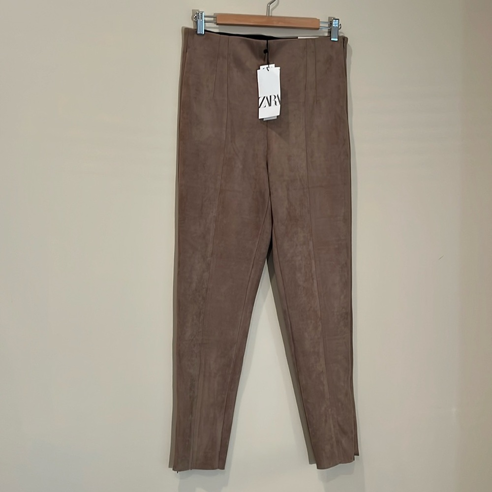 Zara super suede tan leggings L NWT